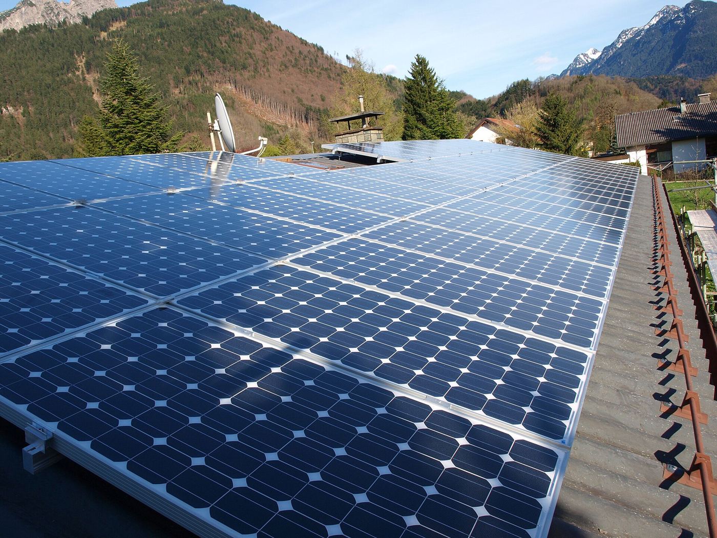 Solar panels on rooftops